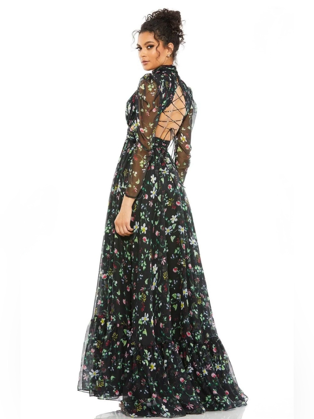 Mac Duggal Black Floral Keyhole Maxi Dress Sz 6 - Picture 2 of 6